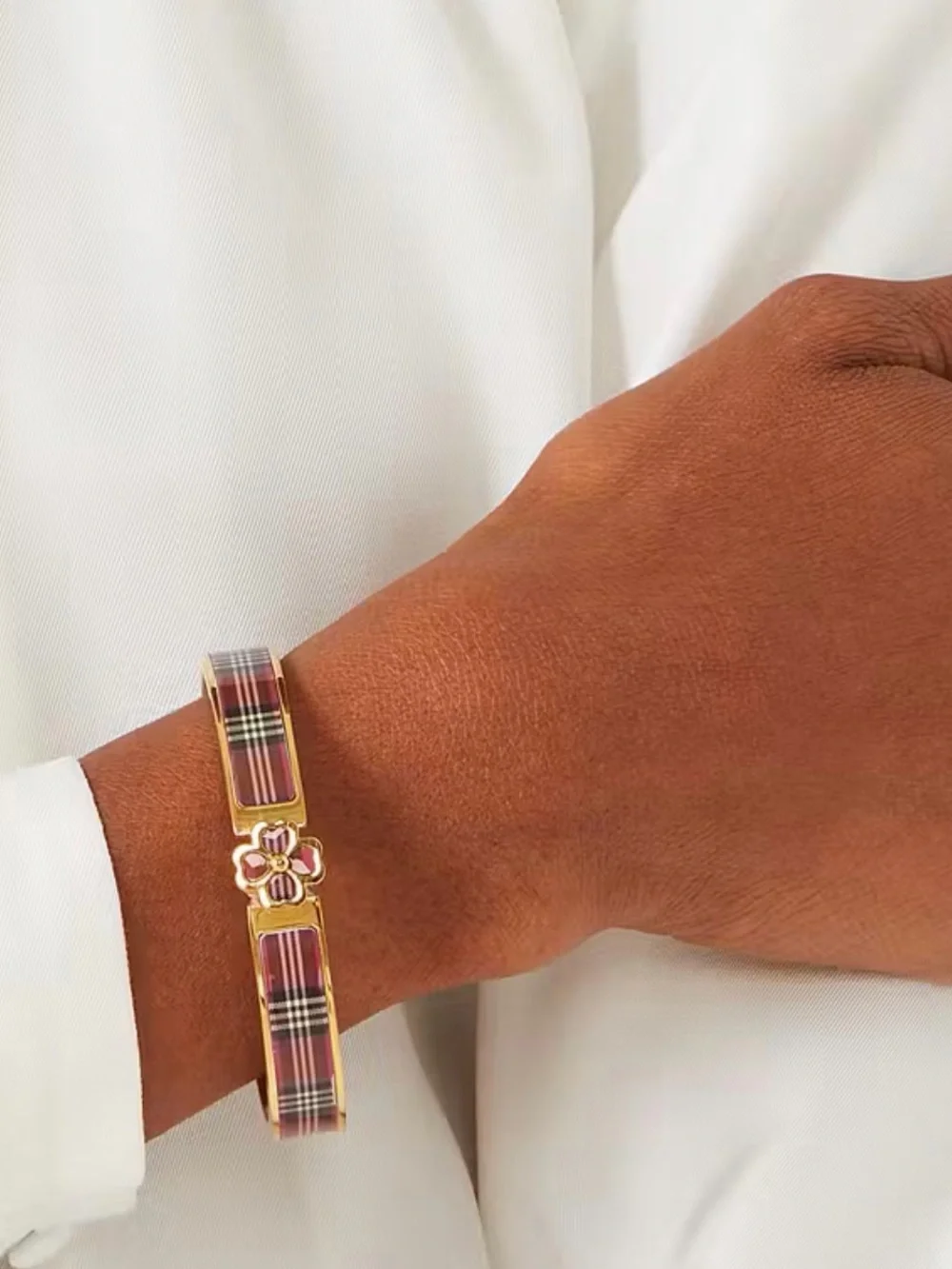 kate spade Gold-Tone Pink Plaid Heritage Flower Hinged Bangle & Earring Set
